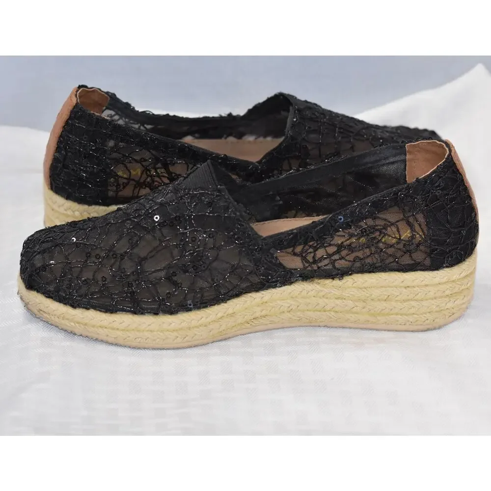 JOY & MARIO Mesh Sequin Espadrilles Wedge Heel Platform Shoes Size 7